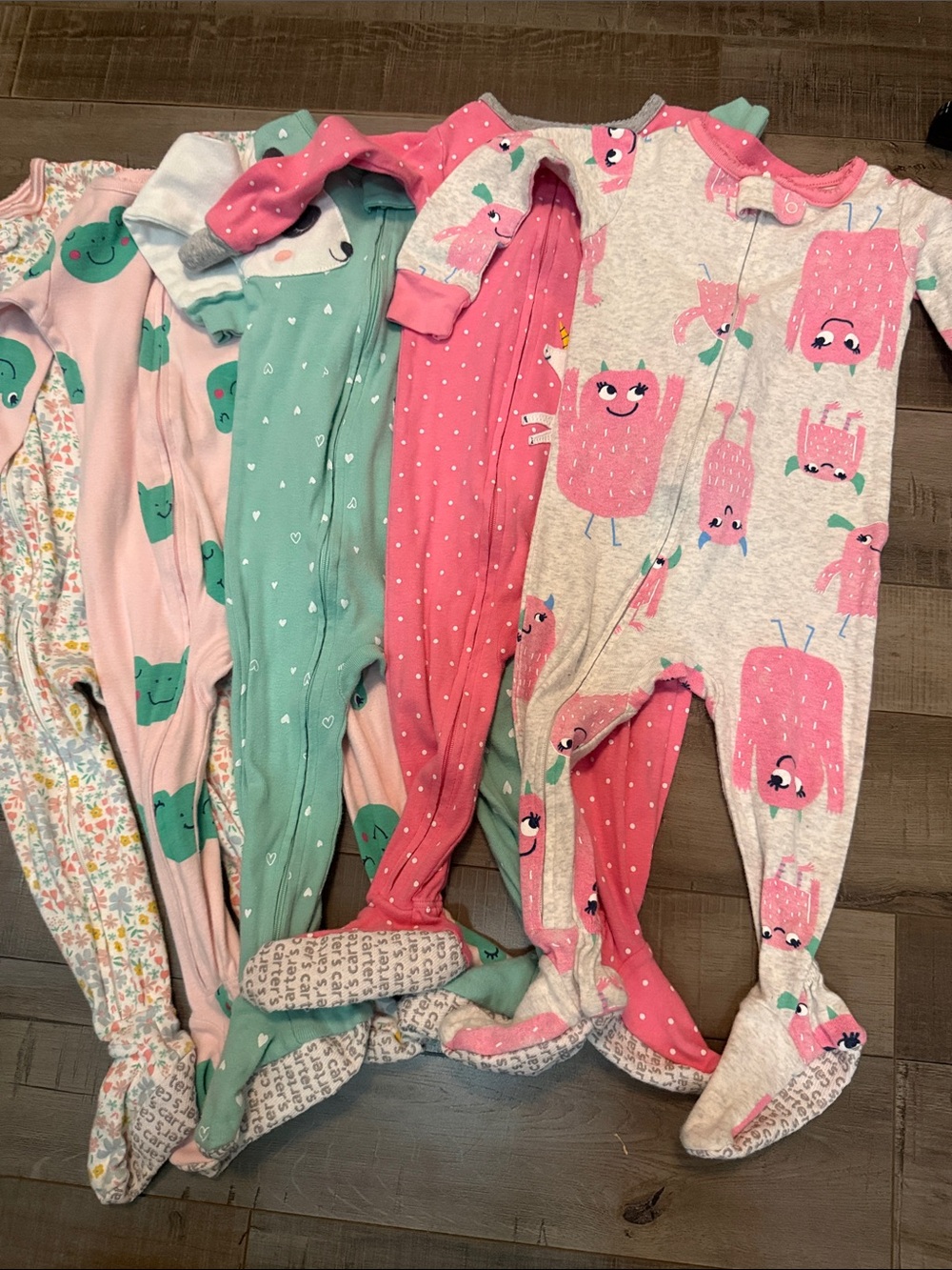 Carter's Pink & Mint Girls' Footed One-Piece Pajamas Set